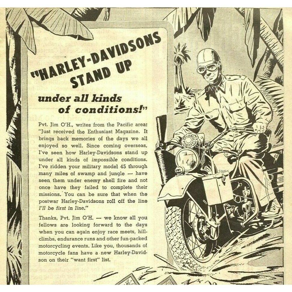 1945 Vintage Old HARLEY DAVIDSONS Stand Up Magazine Print Ad Popular Mechanics